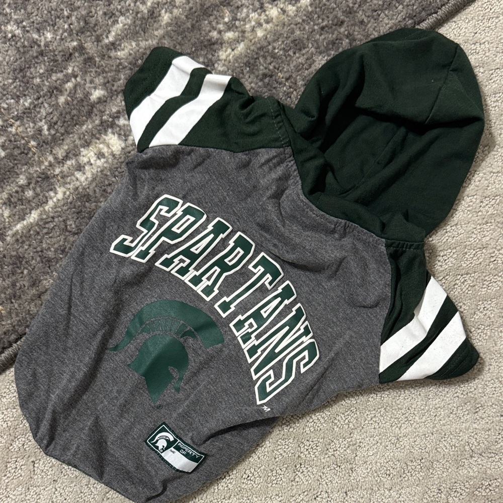 Pets First Dog Hoodie/Tee in Green and Gray Michigan State University